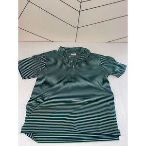 Donald Ross Men's Large L Blue Green Striped Logo Short Sleeve Golf Polo Stretch